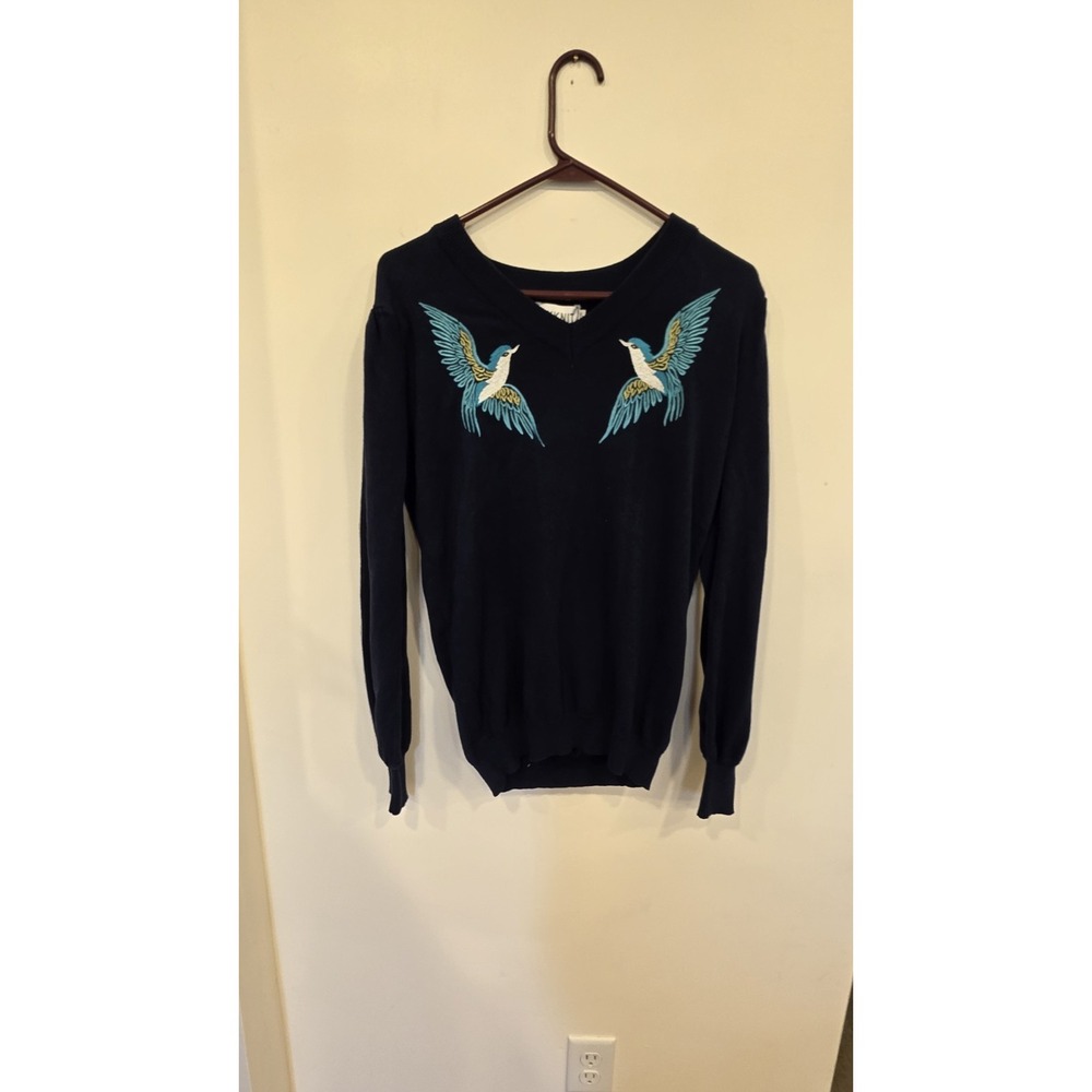 OXKNIT Women's Size S Embroided Bubble Sleeve Sweater Cottagecore Whimsical Boho